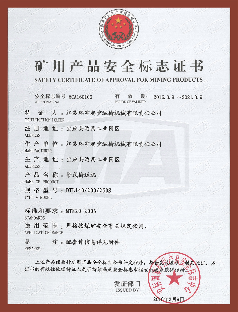 矿用产品安全标志证书250S